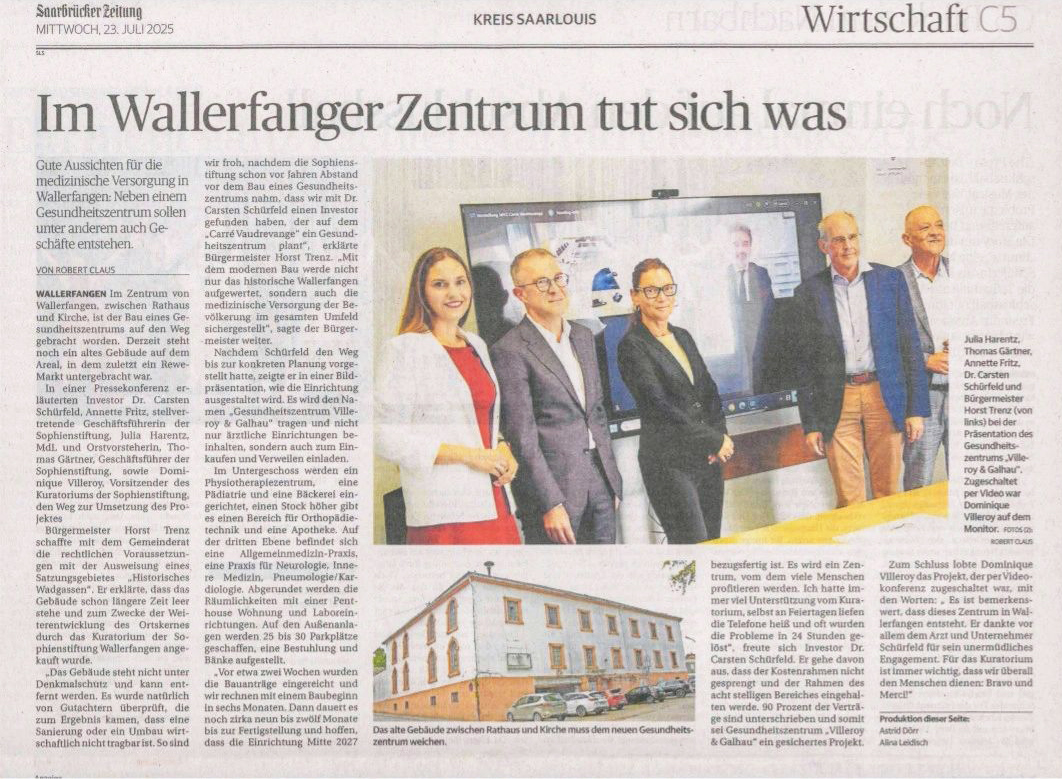 Pressebericht SZ: Gesundheitszentrum Villeroy & Galhau in Wallerfangen